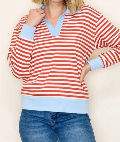 Staccato Turner Striped Collared Top In Orange