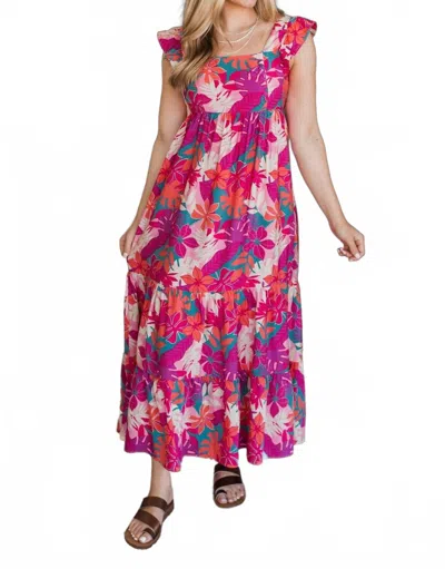 Staccato Twirl Around Floral Maxi Dress In Magenta/coral In Multi