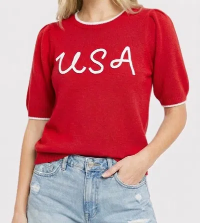 Staccato Usa Letter Stitched Top In Red