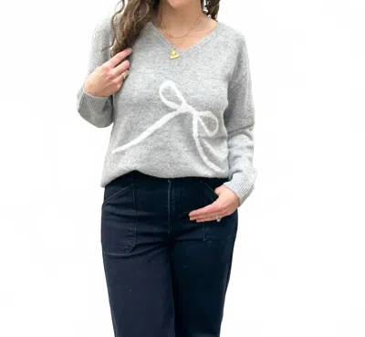 Staccato V Neck Bow Sweater In Heather Gray