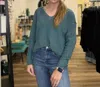 Staccato V-neck Raw Edge Seam Pullover Sweater In Blue In Blue