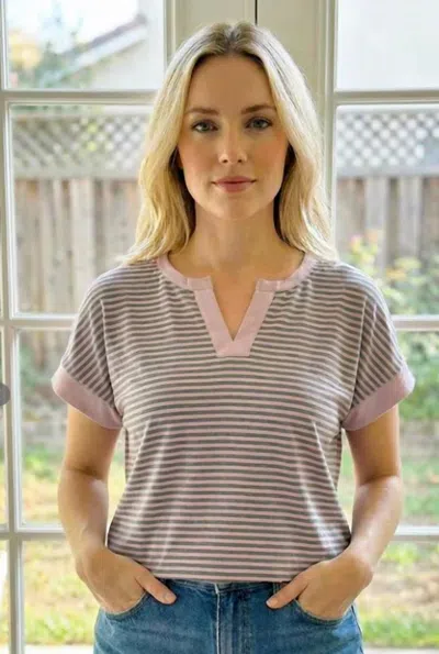 Staccato V-neck Short Sleeve Top In Blush & Blue In Pink