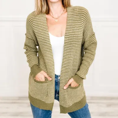 Staccato Waffle Cardigan In Olive In Green