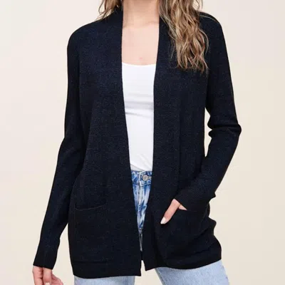 Staccato Waffle Textured Open Front Cardigan In Midnight Blue