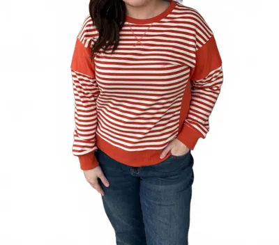 Staccato Women's Colorblock Comfort Crew Neck Top In Tangerine, White In Multi
