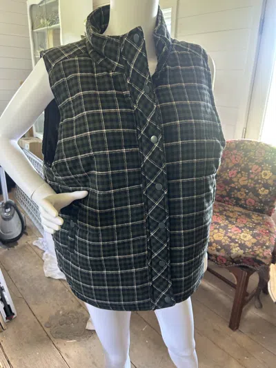 Staccato Women's Plaid Puffer Vest In Dark Green