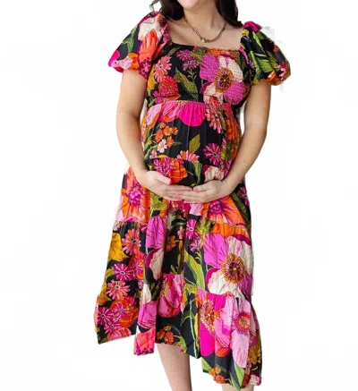Staccato Women's Smocked Midi Dress In Midnight Bloom In Multi