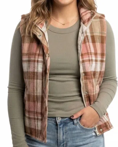 Staccato Zipper Front Plaid Vest In Blush In Multi