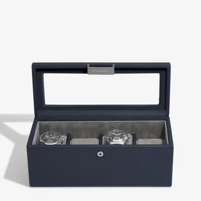 Stackers Men's  Navy Blue Four Piece Watch Box