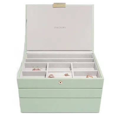Stackers Women's  Classic Sage Green Jewellery Box Set Of Three
