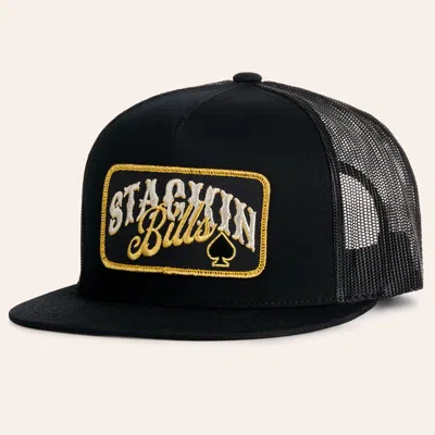 Stackin Bills Black Ace Patch Flat Bill Trucker Cap