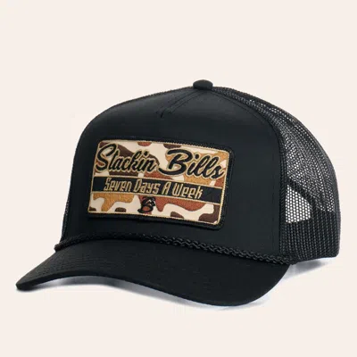 Stackin Bills Black & Brown Camo Logo Patch Snapback Cap