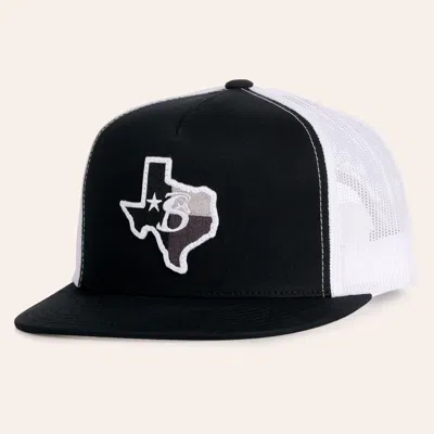 Stackin Bills Black & White Lone Star Embroidered Flat Bill Trucker Cap