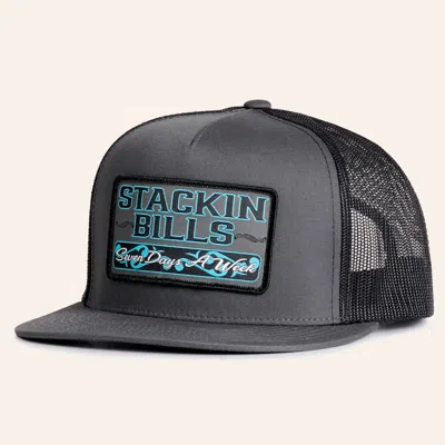 Stackin Bills Charcoal & Black Patch Flat Bill Mesh Back Trucker Cap In Gray