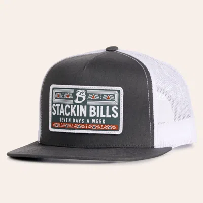 Stackin Bills Charcoal & White Aztec Patch Flat Bill Trucker Cap In Gray