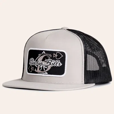 Stackin Bills Silver & Black Spade Patch Flat Bill Mesh Cap