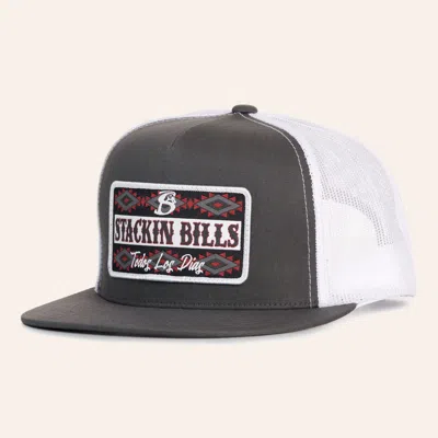 Stackin Bills Tribal Charcoal & White 5 Panel Flat Bill Cap In Gray