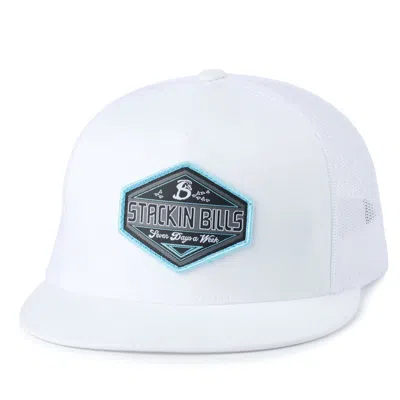 Stackin Bills White On White & Light Blue Duck Logo Patch Cap
