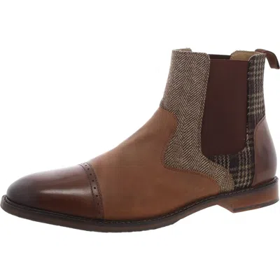 Stacy Adams Finney Mens Leather Brogue Chelsea Boots In Brown
