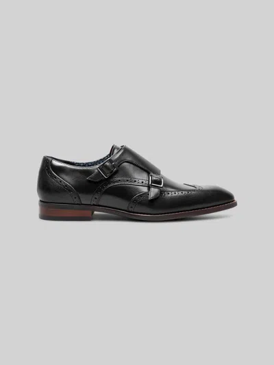 Stacy Adams Karson Leather Wingtip Monk Strap Dress Shoes In Black