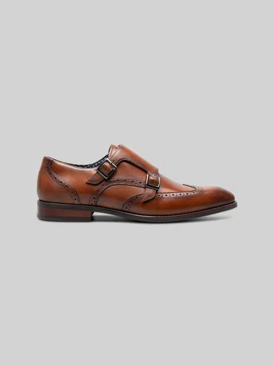 Stacy Adams Karson Leather Wingtip Monk Strap Dress Shoes Cognac - Size: 8 D-width In Multi