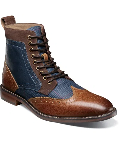 Stacy Adams Men's Finnegan Wingtip Lace Up Boots In Navy,cognac