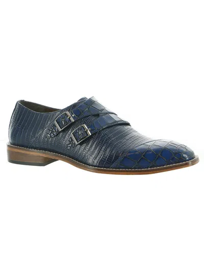 Stacy Adams Toscano Mens Leather Embossed Monk Shoes In Blue