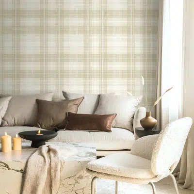 Stacy Garcia Home Argos Crossroads Plaid Peel And Stick Wallpaper In Tan,cream