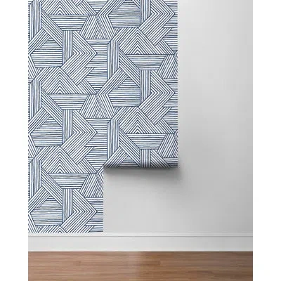 Stacy Garcia Home Salt Glaze Etched Geometric Peel And Stick Wallpaper In Navy Blue