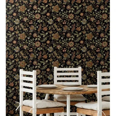 Stacy Garcia Home Sea Mist Jacobean Floral Trail Peel And Stick Wallpaper In Black,red,green