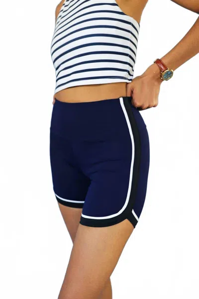 Stade Sport Retro Bike Short In Navy/white Trim In Multi