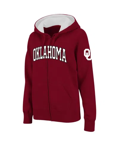 STADIUM ATHLETIC WOMEN'S STADIUM ATHLETIC CRIMSON OKLAHOMA SOONERS ARCHED NAME FULL-ZIP HOODIE
