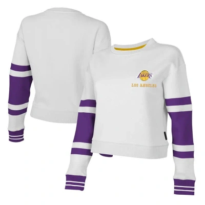 Stadium Essentials White Los Angeles Lakers Scrimmage Cropped Pullover Sweatshirt