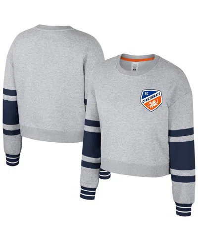 Stadium Essentials Women's Heather Gray Fc Cincinnati Scrimmage Cropped Pullover Sweatshirt