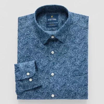 Stafford Advanced Performance Sweat Repel Mens Regular Fit Long Sleeve Dress Shirt In Blue