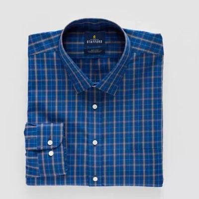 Stafford Big And Tall Smart Tech Mens Regular Fit Stretch Fabric Wrinkle Free Long Sleeve Dress Shirt In Blue