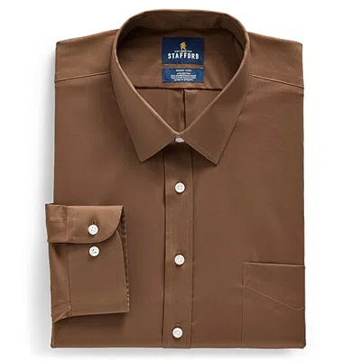 Stafford Big And Tall Smart Tech Mens Regular Fit Stretch Fabric Wrinkle Free Long Sleeve Dress Shirt In Brown
