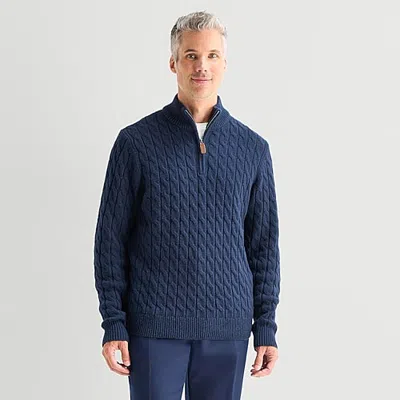 Stafford Cable Mens Long Sleeve Quarter-zip Pullover Sweater In Blue