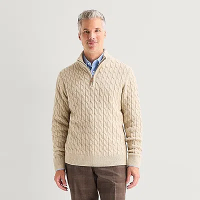 Stafford Cable Mens Long Sleeve Quarter-zip Pullover Sweater In Brown