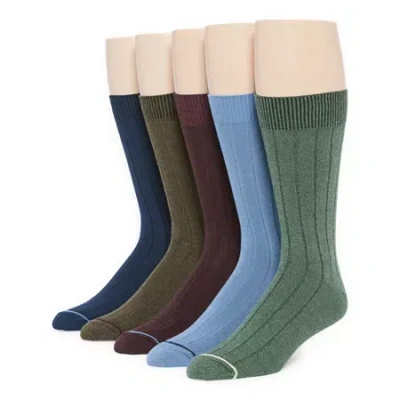 Stafford Casual Dress Cotton Mens 5 Pair Crew Socks In Green