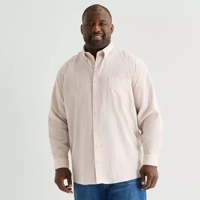 Stafford Chambray Mens Long Sleeve Big And Tall Button-down Shirt In Sand