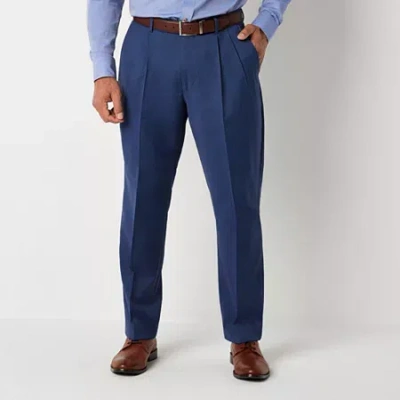 Stafford Coolmax All Season Ecomade Birdseye Signature Mens Stretch Fabric Classic Fit Pleated Front Suit Pan In Blue