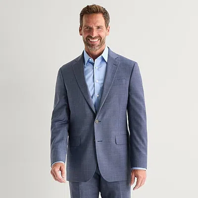 Stafford Coolmax All Season Ecomade Mens Classic Fit Plaid Suit Jacket In Blue