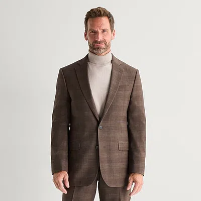 Stafford Coolmax All Season Ecomade Mens Classic Fit Plaid Suit Jacket In Brown