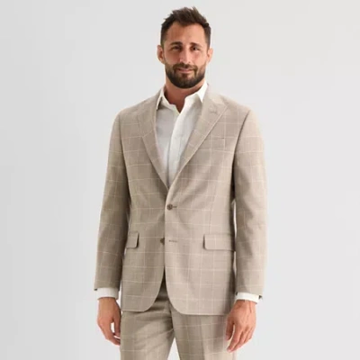 Stafford Coolmax All Season Ecomade Mens Classic Fit Windowpane Suit Jacket In Brown