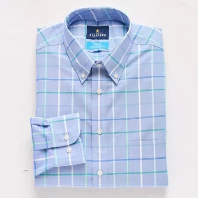 Stafford Coolmax All Season Ecomade Oxford Mens Slim Fit Stretch Fabric Wrinkle Free Long Sleeve Dress Shirt In Blue