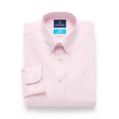 Stafford Coolmax All Season Ecomade Oxford Mens Slim Fit Stretch Fabric Wrinkle Free Long Sleeve Dress Shirt In Pink