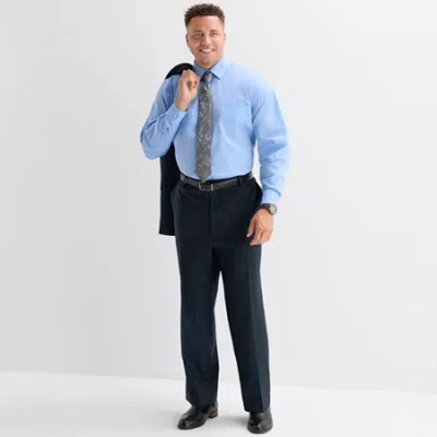 Stafford Coolmax All Season Mens Big And Tall Plaid Classic Fit Flat Front Suit Pant In Blue