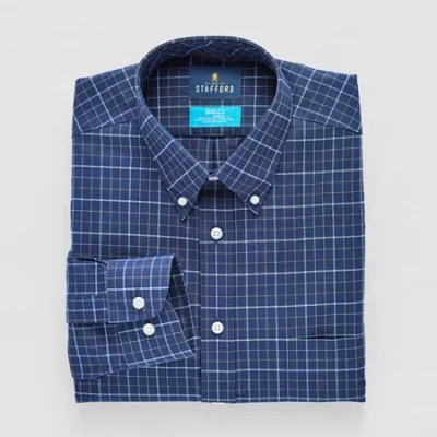 Stafford Coolmax All Season Oxford Mens Regular Fit Stretch Fabric Wrinkle Free Long Sleeve Dress Shirt In Blue