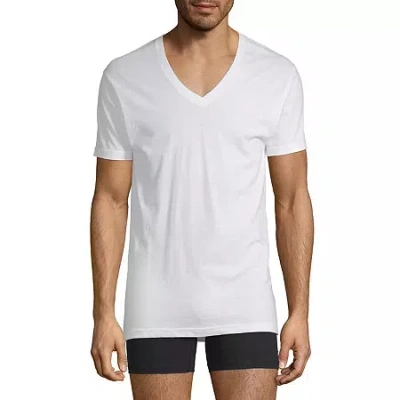 Stafford Dry + Cool Mens 4 Pack Short Sleeve V Neck Moisture Wicking T-shirt In White